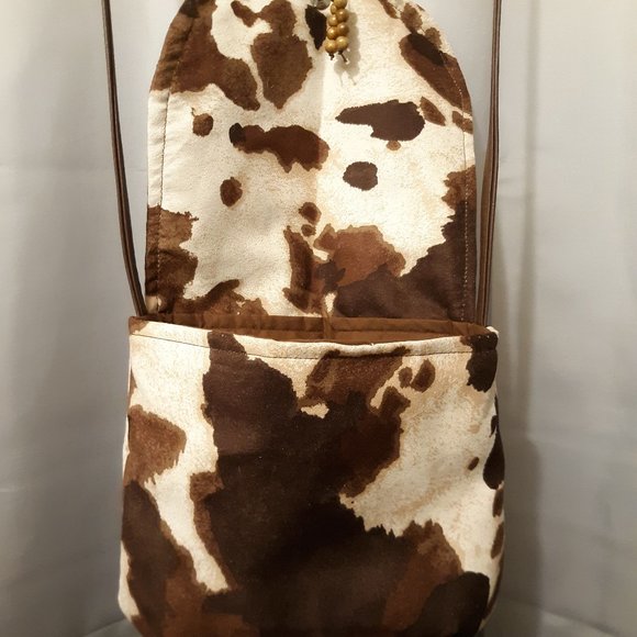 Classic Western Cow hide Print Crossbody Purse Shoulder bag Flip Top Brown Small - Picture 4 of 8